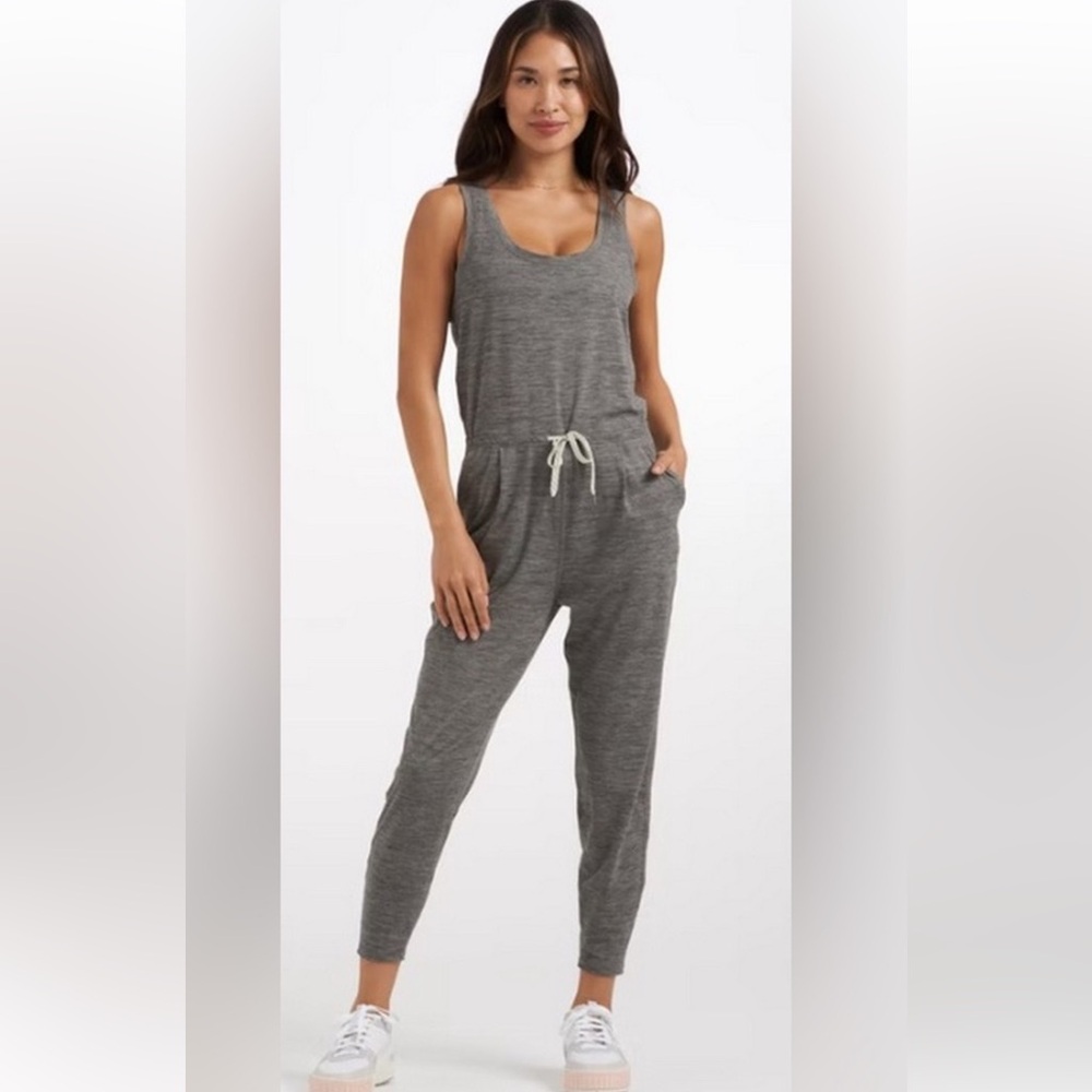 Vuori Lux Sleeveless Scoop Neck Drawstring Heather Gray Jumpsuit Size Small